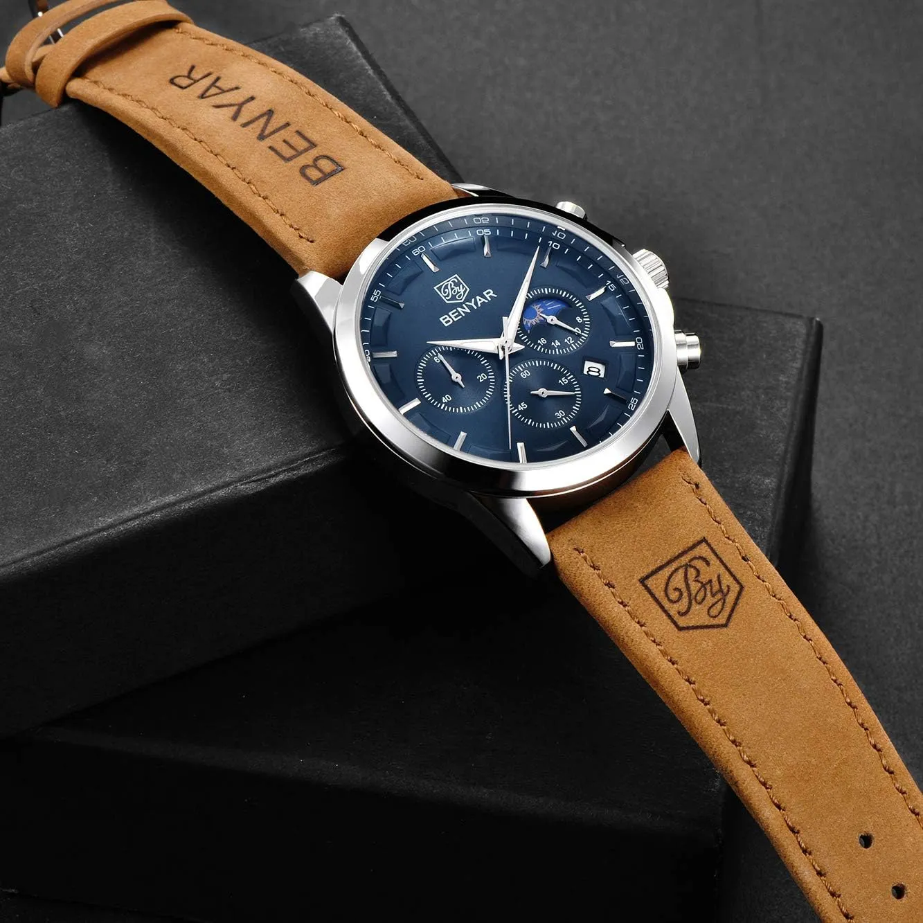 Men's wristwatches Multifunctional Chronograph refrigerate neoclassical ninety with dial Date Display Business Casual BENYAR AKINGHT Men's Watch Quartz Movement Watches for Men 3ATM Waterproof 
