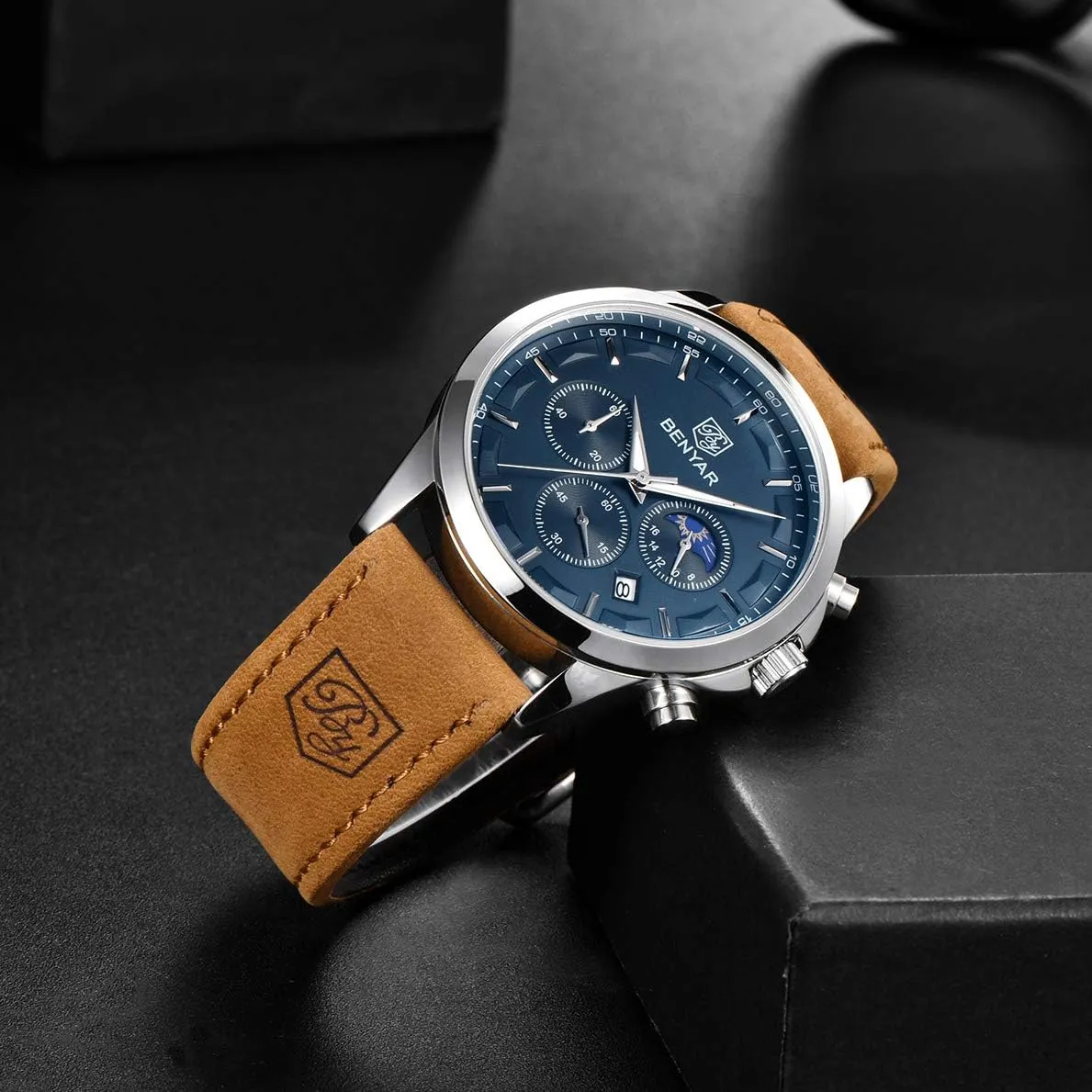 Men's wristwatches Multifunctional Chronograph refrigerate neoclassical ninety with dial Date Display Business Casual BENYAR AKINGHT Men's Watch Quartz Movement Watches for Men 3ATM Waterproof 