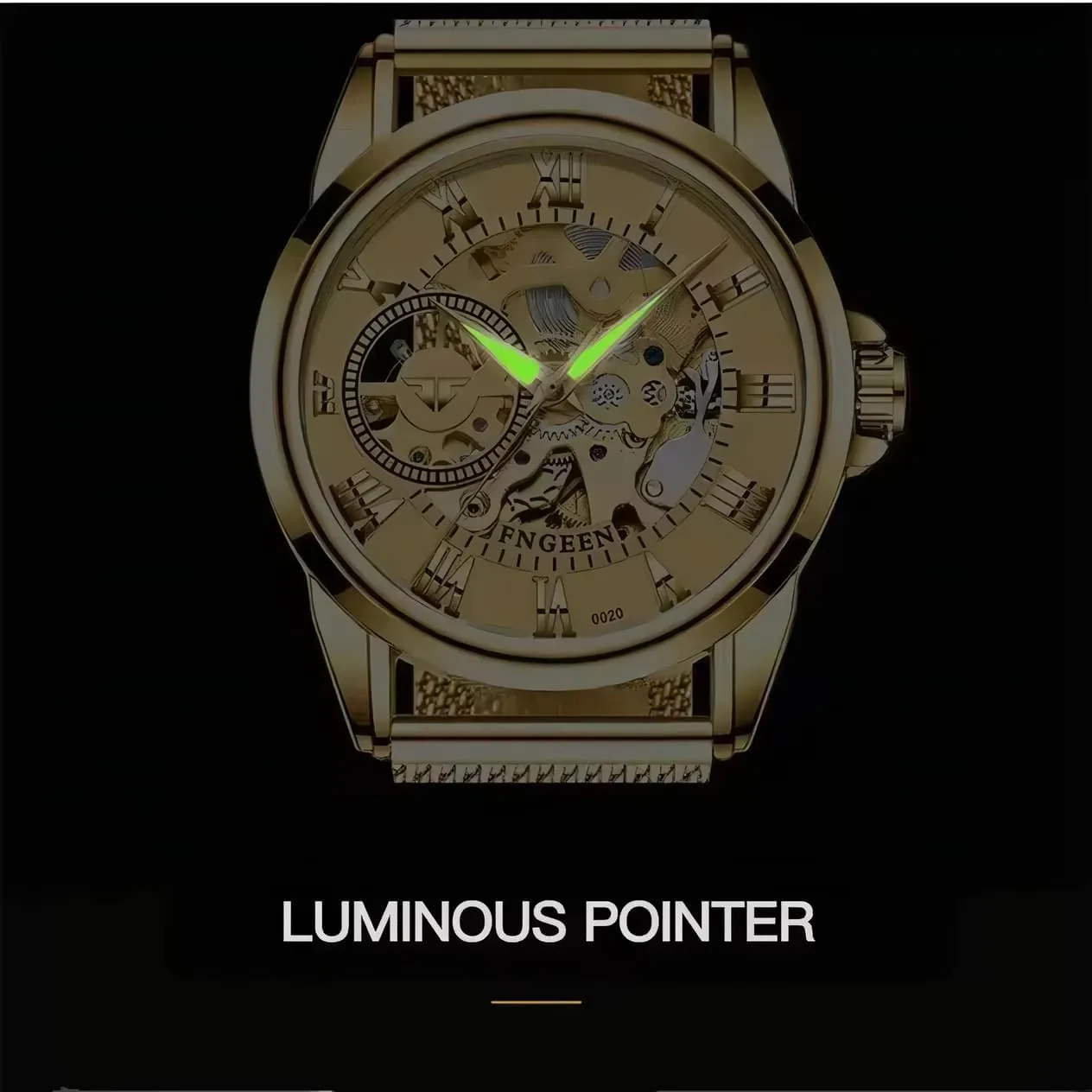 Mesh Band Fashion Men's Watches Classic Men Watch Golden Skeleton Automatic map contradictory polygon dump Mechanical Wristwatches Waterproof 