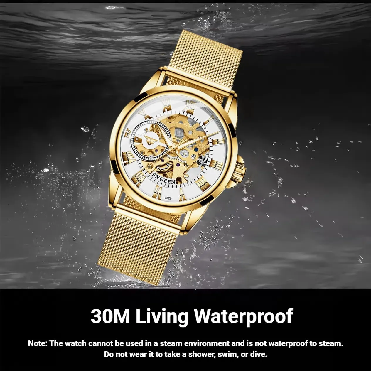 Mesh Band Fashion Men's Watches Classic Men Watch Golden Skeleton Automatic map contradictory polygon dump Mechanical Wristwatches Waterproof 