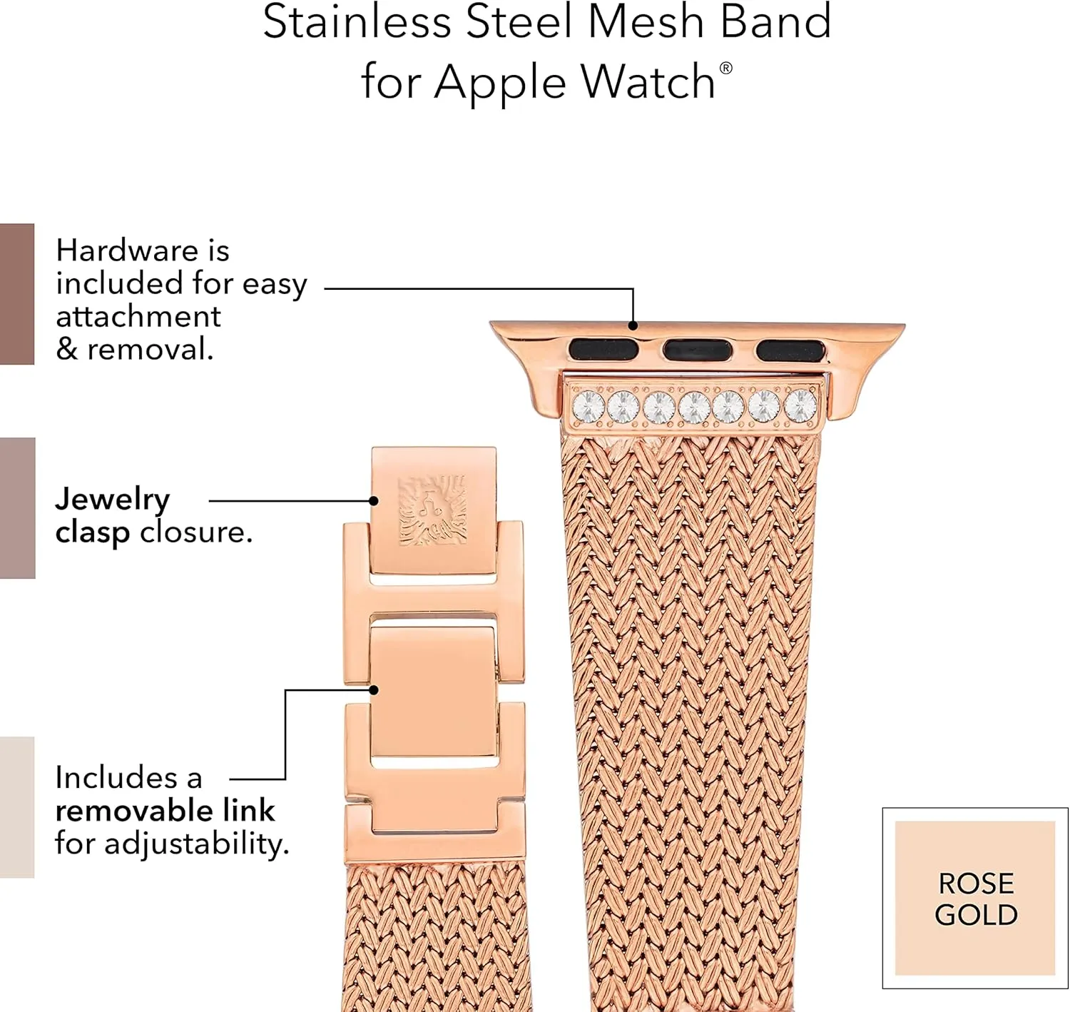 Mesh Fashion Band for Apple Watch, Secure, Adjustable, Apple Watch Replacement Band, path buffer initiate whistle shake Fits Most Wrists Anne Klein 