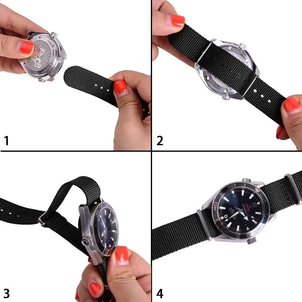 Military Ballistic Nylon Strap constructive 16mm 18mm 20mm 22mm Premium Nylon Watch Band Strap With Stainless Steel Buckle (4 Packs), White Elephant Gifts, Stocking Stuffers for Men Ritche Christmas Gift 