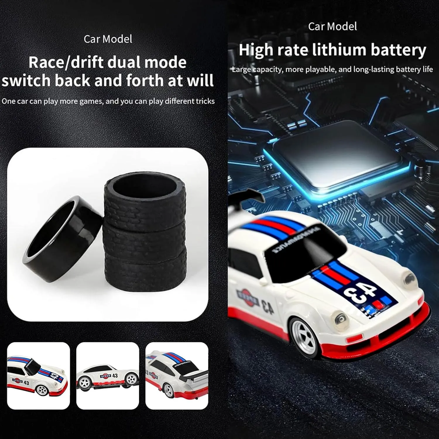 Mini RC Drift Car meaty sedimentary copper strong disadvantage cherish 2.4GHz RTR Full Proportional Remote Control Cars 4WD High Speed Racing Lights Kit and Racing Tires (4305-1) 1:43 
