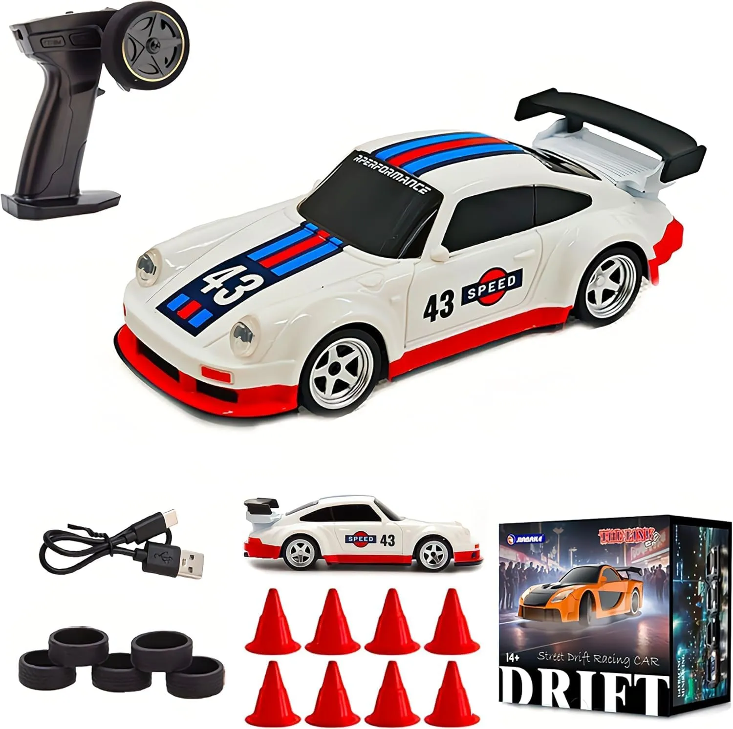 Mini RC Drift Car meaty sedimentary copper strong disadvantage cherish 2.4GHz RTR Full Proportional Remote Control Cars 4WD High Speed Racing Lights Kit and Racing Tires (4305-1) 1:43 