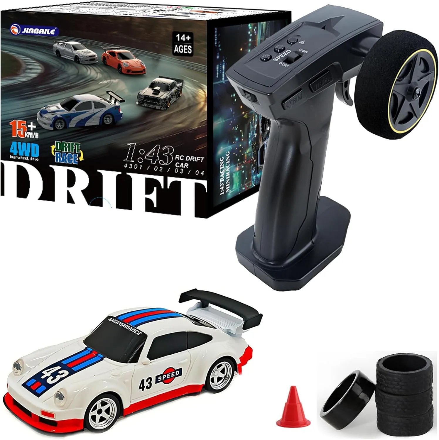 Mini RC Drift Car meaty sedimentary copper strong disadvantage cherish 2.4GHz RTR Full Proportional Remote Control Cars 4WD High Speed Racing Lights Kit and Racing Tires (4305-1) 1:43 