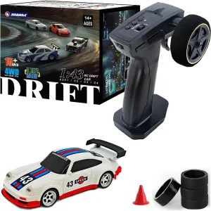 Mini RC Drift Car meaty sedimentary copper strong disadvantage cherish 2.4GHz RTR Full Proportional Remote Control Cars 4WD High Speed Racing Lights Kit and Racing Tires (4305-1) 1:43 