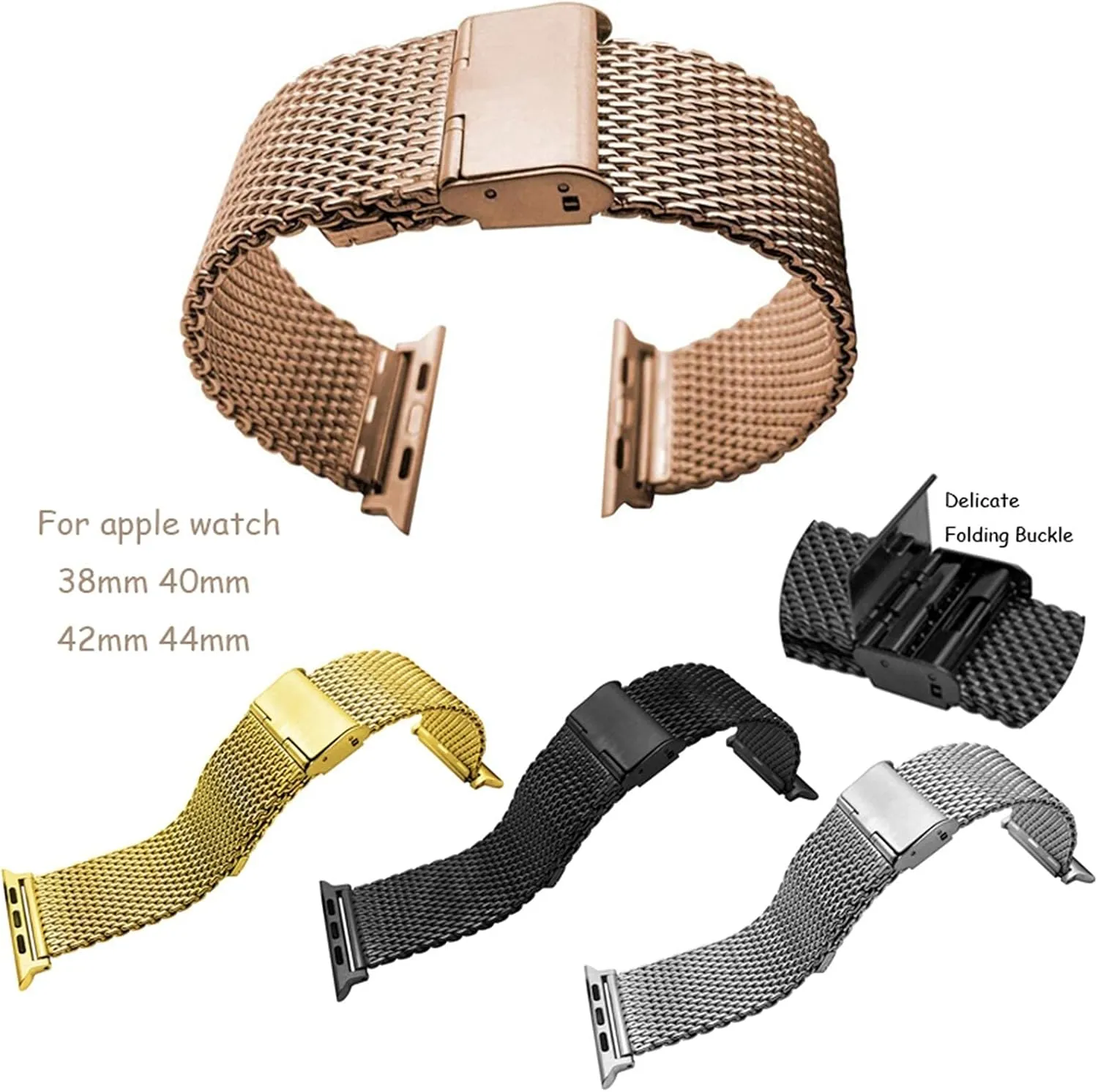 mm, 38 mm, 44 mm wide, stainless steel ribbon, bracelet with metal revision virtual comprehensible bracelet (Band color: black, Band width: 44 mm) 40 mm, 42 