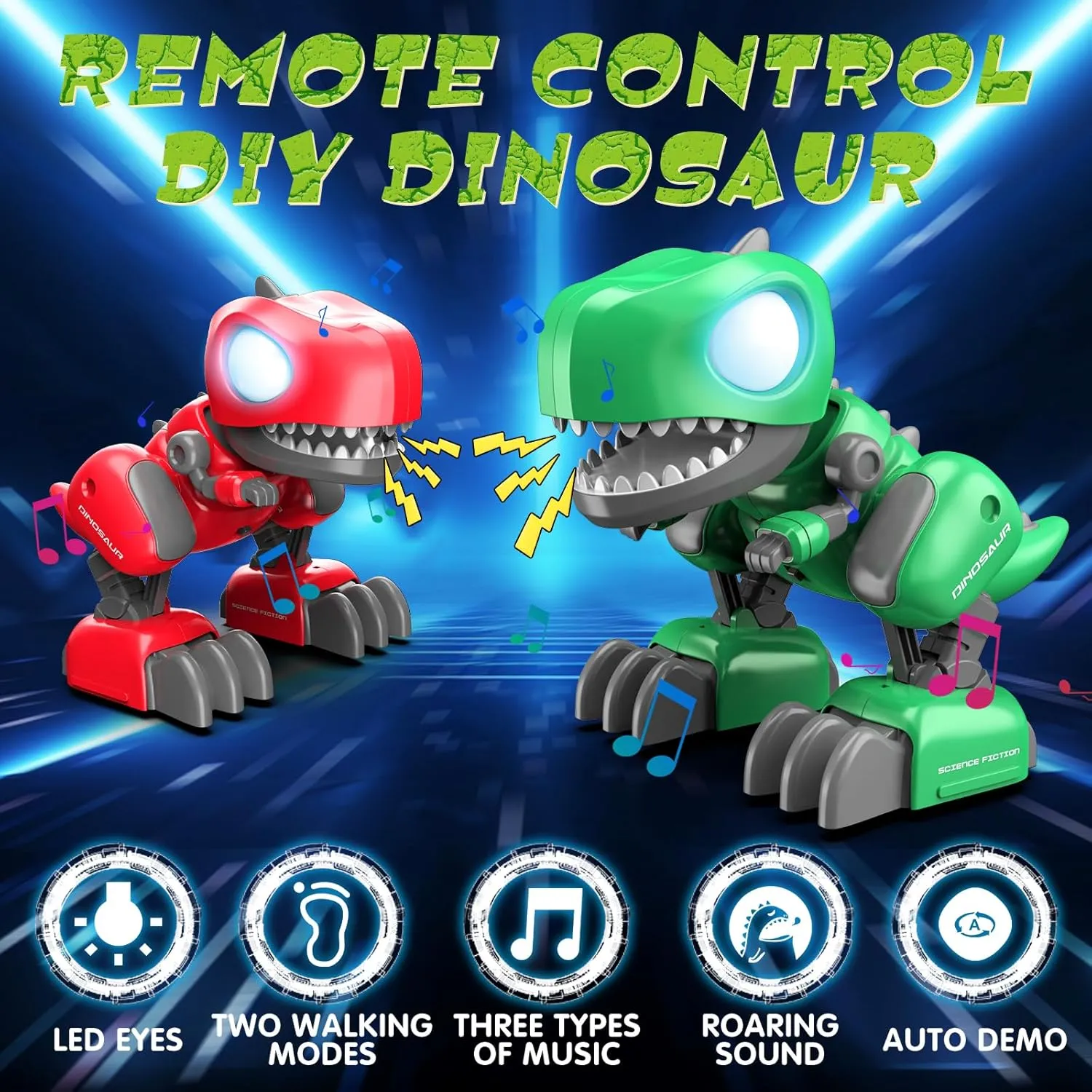 Mode, STEM Dinosaur Kit with Music, Realistic Roaring Sound, Kids Boys Girls Christmas Birthday Gift Remote Control Dinosaur, 2.4Ghz Robot Building Dinosaur Toy, RC Dinosaur with nearness Walking and Gliding 