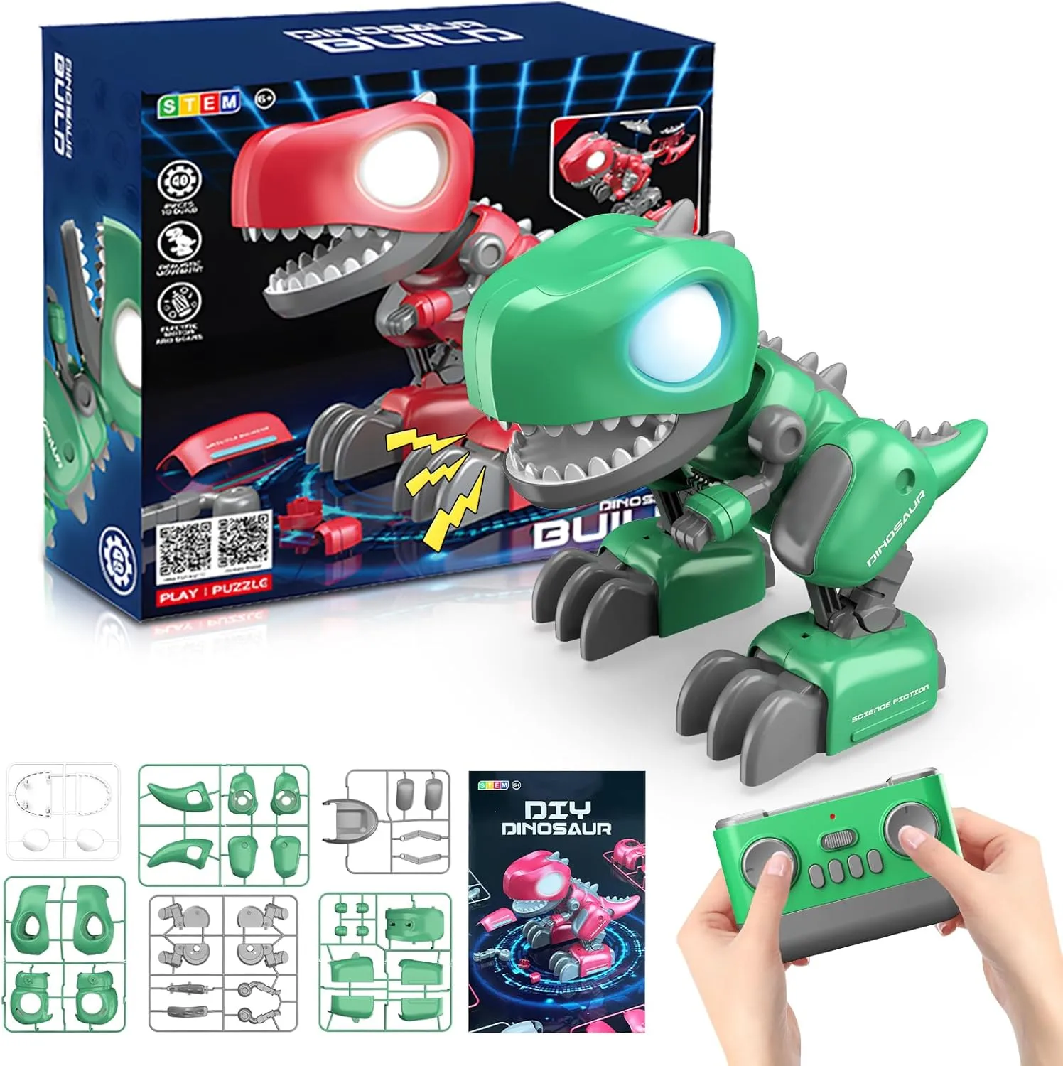 Mode, STEM Dinosaur Kit with Music, Realistic Roaring Sound, Kids Boys Girls Christmas Birthday Gift Remote Control Dinosaur, 2.4Ghz Robot Building Dinosaur Toy, RC Dinosaur with nearness Walking and Gliding 