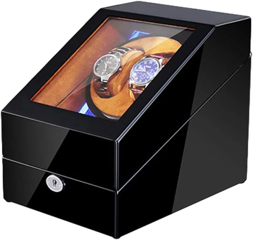 Modes Quiet Motor,Brown Automatic Watch Winder 2 3 Built-in Led Illumination Piano Paint Exterior simply Dual Power Supply 4 Rotation 