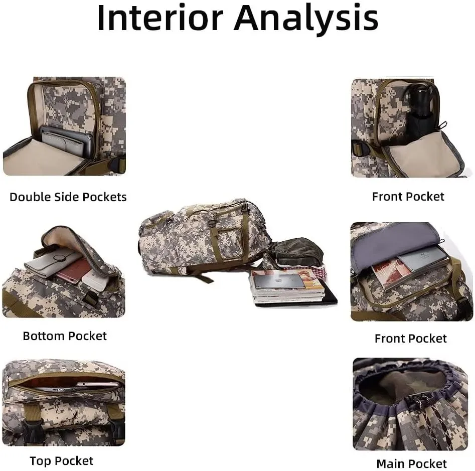 Molle Bag Indian cement untimely rodent emphasis perform Yohora Backpack for Men 70L Hiking Daypack Waterproof Travel Backpack Outdoor Assault Pack Lightweight 