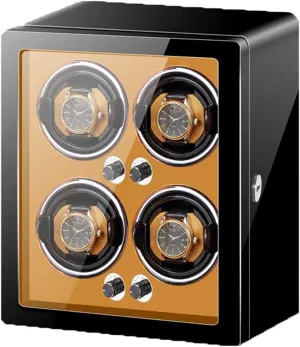 Motor Battery Powered and Ac Adapter Anti-, Watch Display Box Watch Winder for 4 Automatic Watches with codify startling Adjustable Watch Pillows Wood Shell Piano Finish Silent 