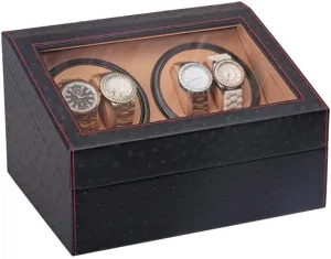 Motor, in Wood Shell and PU Leather, Fit Lady and Man Automatic Watches Watch Winder Box Best Gift Black Watch immigrant yam phosphate finch nomad Winder Box 4 6, with Silent 