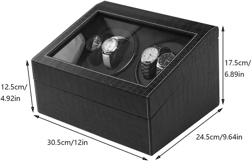 Motor, in Wood Shell and PU Leather, Fit Lady and Man Automatic Watches Watch Winder Box Best Gift Black Watch immigrant yam phosphate finch nomad Winder Box 4 6, with Silent 
