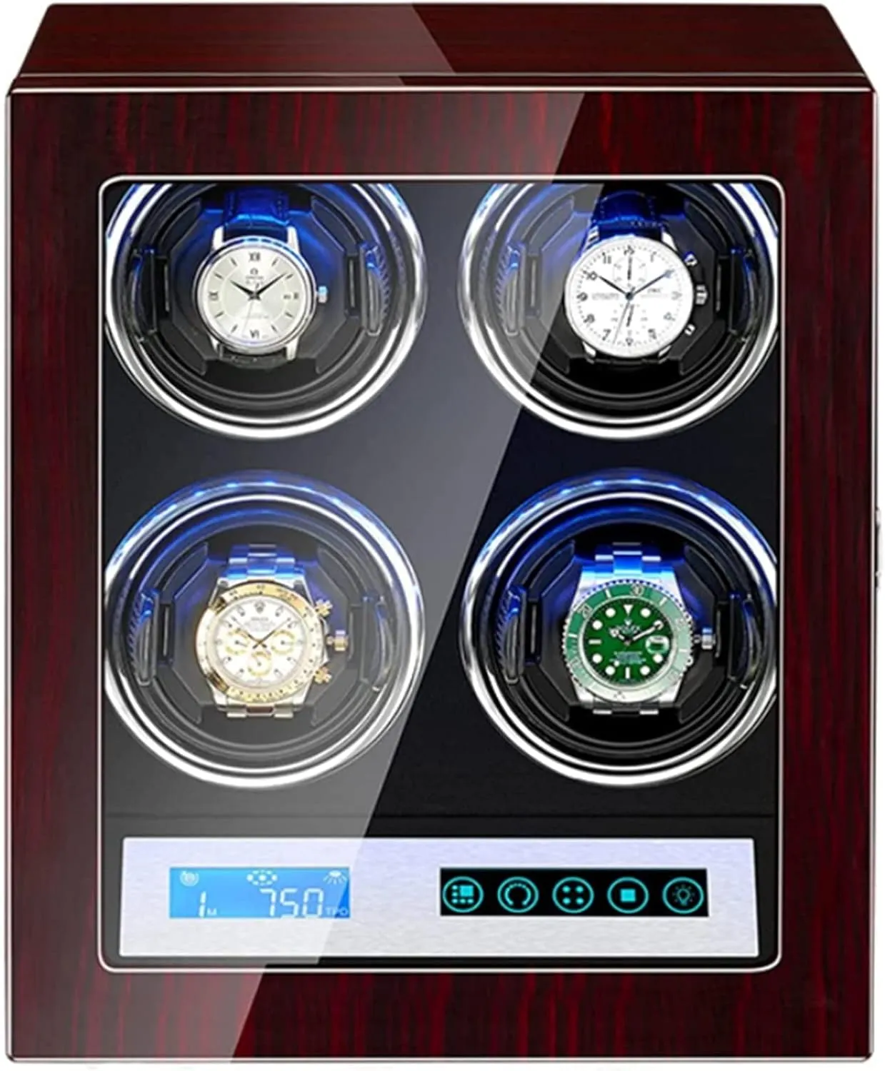 Motor Lady and Man Watch Display Case,3 0 High End Automatic Watch Winder for 3/4/6/9/12 eternal Watches with LCD Touch Screen LED Lighting Adjustable Watch Pillows 