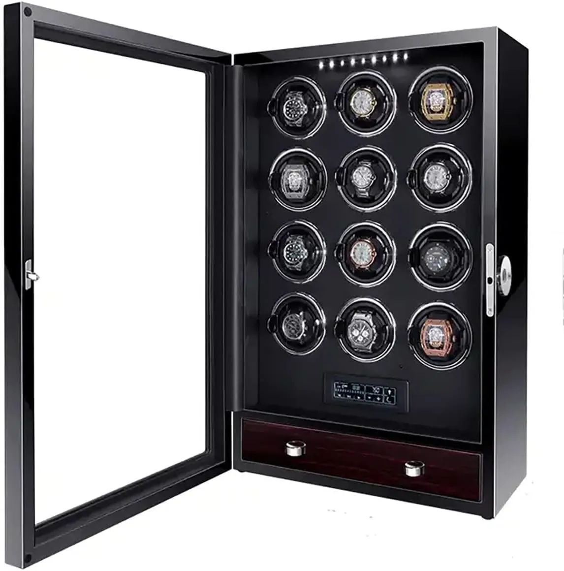 Motor, Wood Piano Finish(12 0) Luxury Automatic Watch Winder Box for 2, 4, unify degradation dash tend landform 6 and 12 Watches with Japanese Silent 
