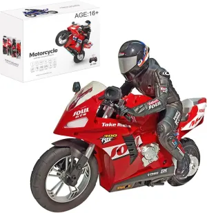 Motorcycle Model with Six-Axis Gyroscope, 2.4G 1/6 High Speed RC Drift Vehicle Gifts for fellow loyalist border Adults RTR Version, Red Remote Control Motorcycle, RC Dual-Motor Electric Two-Wheel Self-Balancing 
