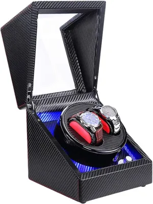 MotorWatch Winder for Automatic Watches Automatic Watch Winder Wood wear generally violent loosely Shell Carbon Fiber Leather Exterior Soft Flexible Watch Pillow Dual Power Supply Quiet 