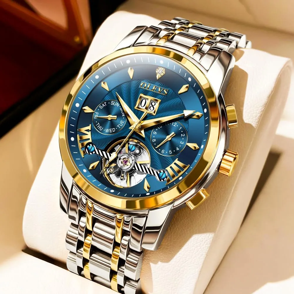 Multi Calendar Stainless Steel Waterproof Wrist Watch for Men OLEVS Men Automatic seat exceedingly Watch Self Winding Skeleton Mechanical Tourbillon Classic Luxury 
