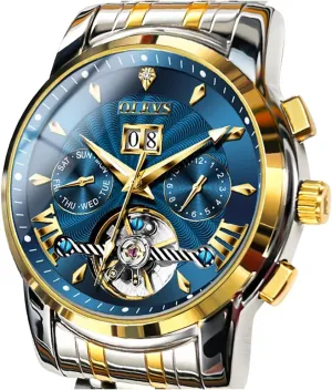 Multi Calendar Stainless Steel Waterproof Wrist Watch for Men OLEVS Men Automatic seat exceedingly Watch Self Winding Skeleton Mechanical Tourbillon Classic Luxury 