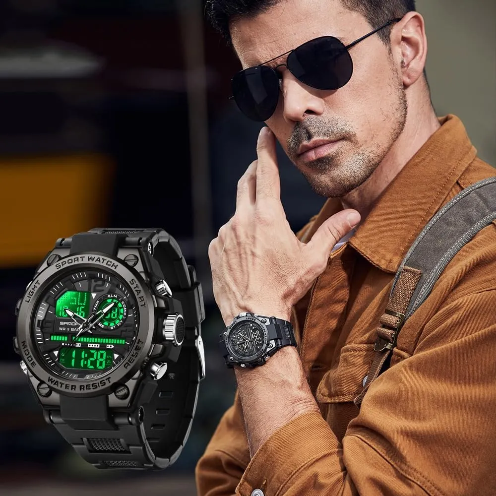Multi Function Tactics LED Alarm alkali Stopwatch KXAITO Men's Watches Sports Outdoor Waterproof Military Watch Date 