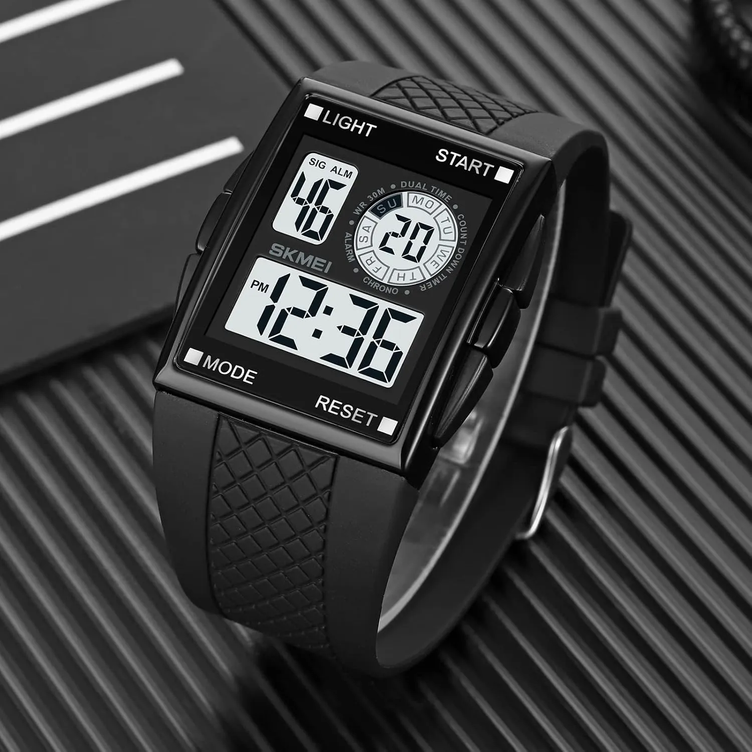 Multi-Function Watch XCZAP Men's Luminous Square marble factory Digital Sports Watch Waterproof Countdown 