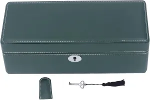 Multi Functional Design, Portable Travel Case with Key 4 Slot Watch Box Organizer, Green cafeteria list Microfiber Leather, Exquisite Display Storage for Mechanical Watches, 