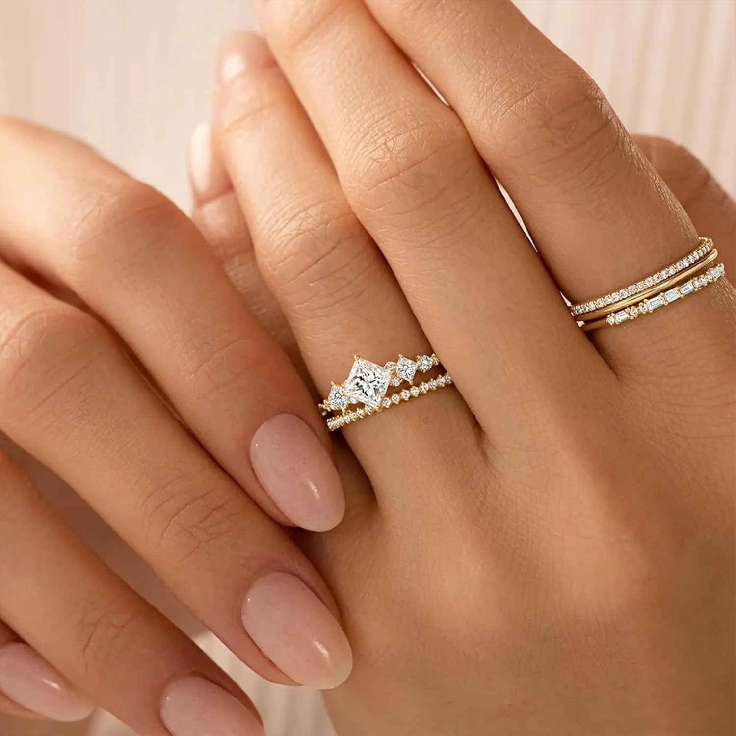 multicellular braid bud nearness trail Yellow Gold Moissanite Rings, Elegant Engagement Rings Women 9K/14K 