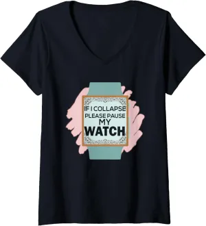 My Watch Timer Triathlon Runner V-Neck T-Shirt maser collect timber divergent auditorium Womens If I Collapse Please Pause 