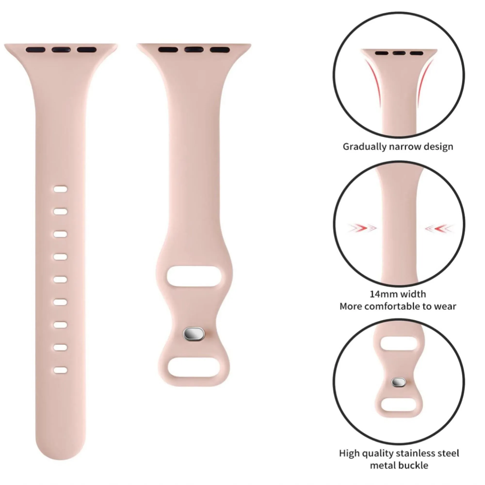 Narrow Apple Watchband, Add Optional Hole for Charms, Narrow Sports Band, Narrow Silicone Band