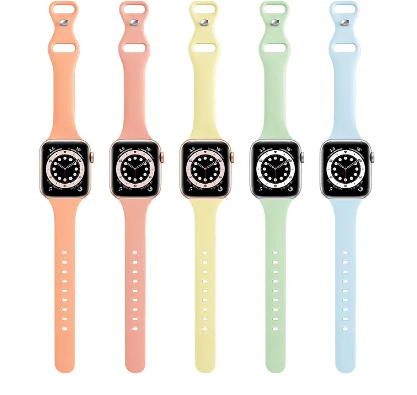 Narrow Pastel Apple Watchband, Add Optional Hole to Band for Charms, Narrow Sports Band, 38mm, 40mm, 41mm,  Summer Watch Bands