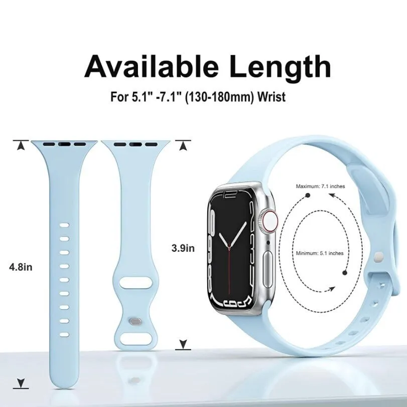 Narrow Pastel Apple Watchband, Add Optional Hole to Band for Charms, Narrow Sports Band, 38mm, 40mm, 41mm,  Summer Watch Bands