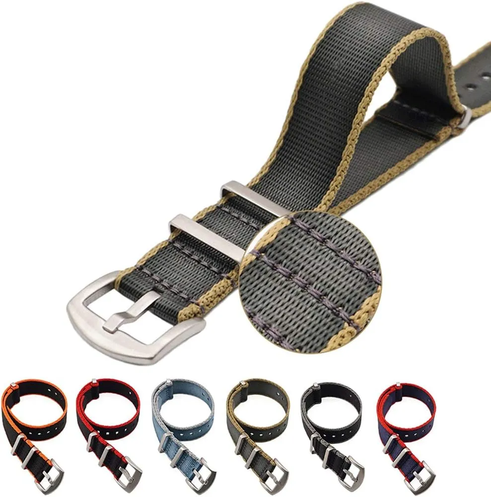 NATO thrifty Watchband Men One-Piece Bracelet Accessorie Military Watchband Replacement Universal Strap,20mm/22mm Nylon Strap Grey/Khaki 