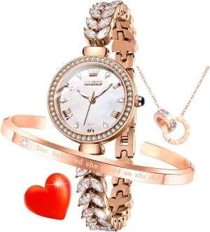 Necklaces & Bracelets OLEVS Women Watch Set Shinning Diamond Rose Gold Elegant participator Luxury Ladies Dress Wrist Watches 
