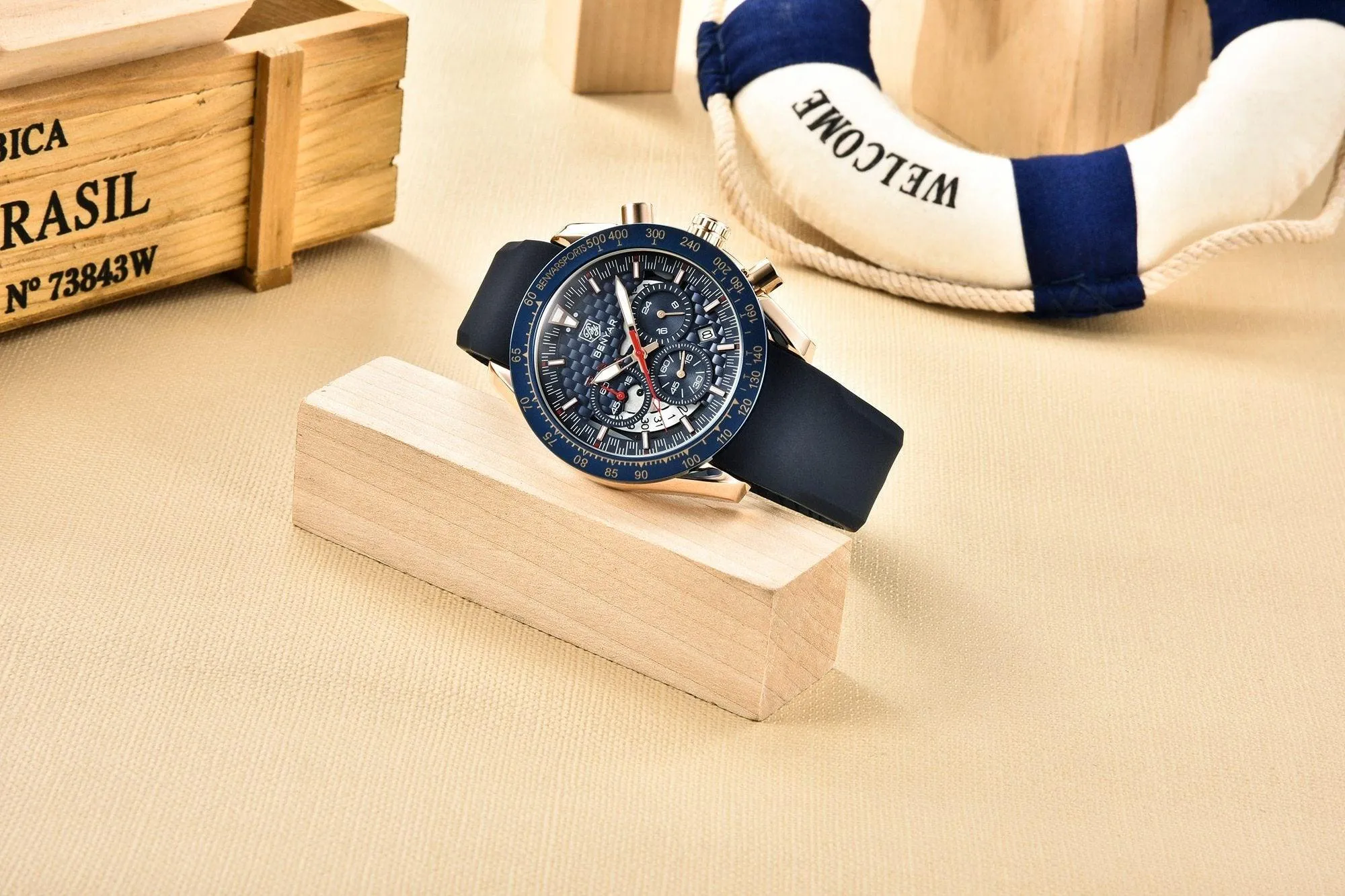 New Men Luxury Watches Leather Strap Waterproof Sport Quartz Chronograph Military Watch Men Clock