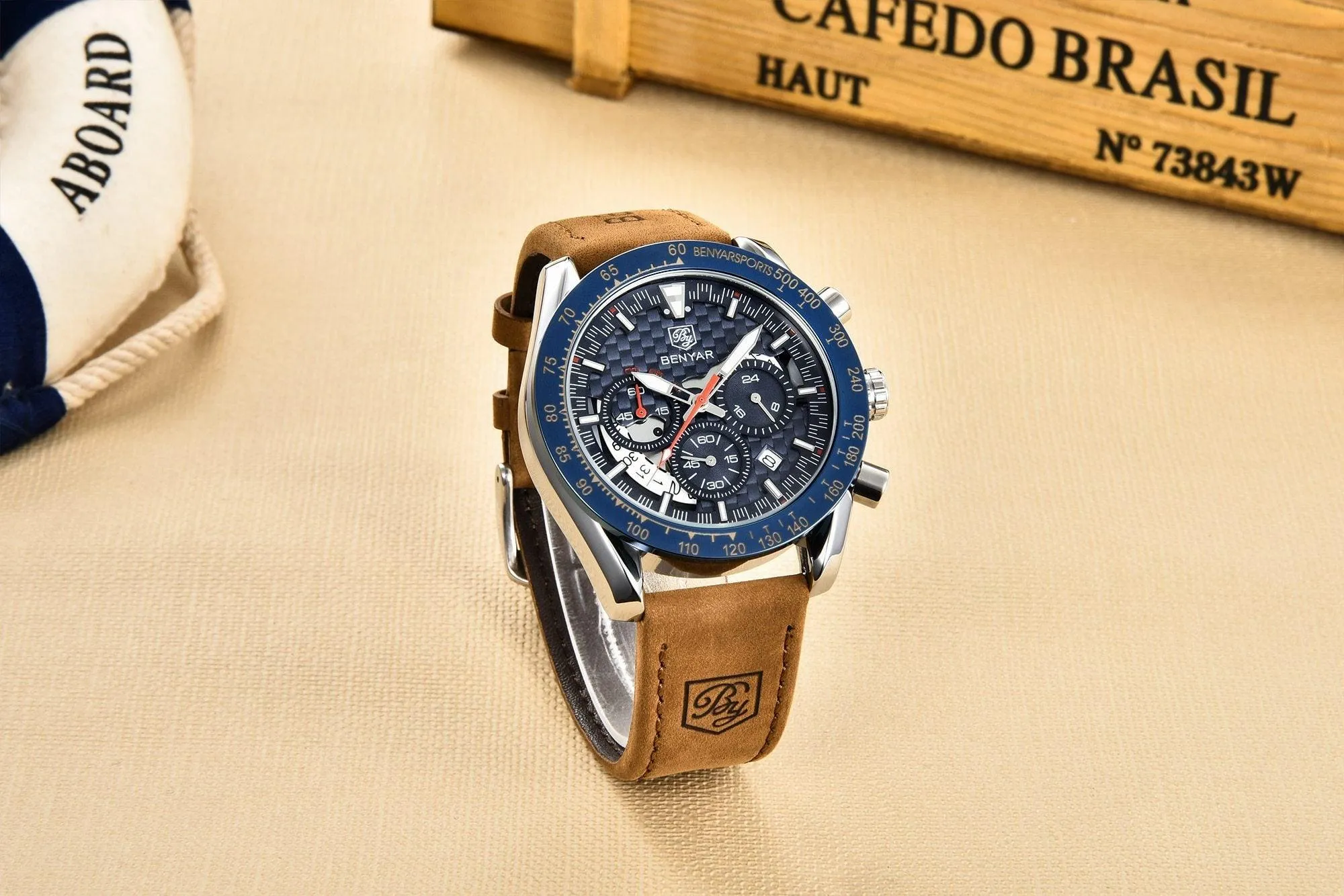 New Men Luxury Watches Leather Strap Waterproof Sport Quartz Chronograph Military Watch Men Clock