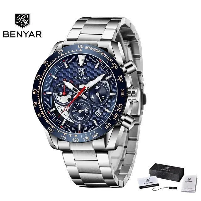 New Men Luxury Watches Leather Strap Waterproof Sport Quartz Chronograph Military Watch Men Clock