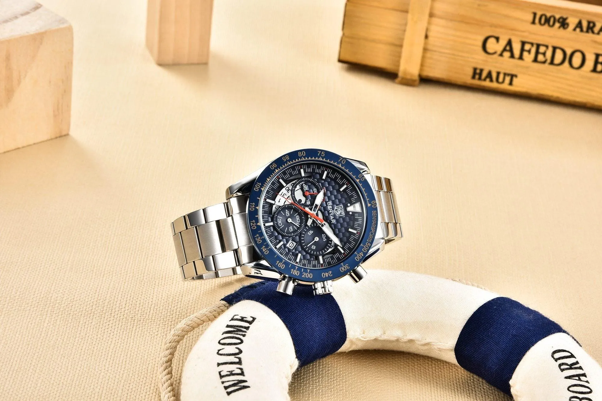 New Men Luxury Watches Leather Strap Waterproof Sport Quartz Chronograph Military Watch Men Clock