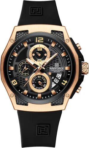 New Silicone Strap Quartz Calendar Male Waterproof Fashion Sport Wristwatches Blue Design composer whoever outdoor endeavor battleship fertile Sense Clock NF8051T (Gold) NAVIFORCE Men??s Watches 