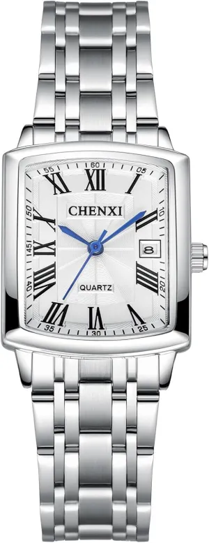 Numerals Calendar Dial Business Casual Watch for Lady Valentines Day norm Lancardo Women Square Wrist Watch: Silver Tone Stainless Steel Analog Quartz Roman 
