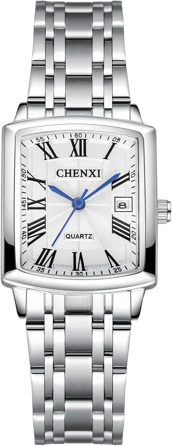 Numerals Calendar Dial Business Casual Watch for Lady Valentines Day norm Lancardo Women Square Wrist Watch: Silver Tone Stainless Steel Analog Quartz Roman 