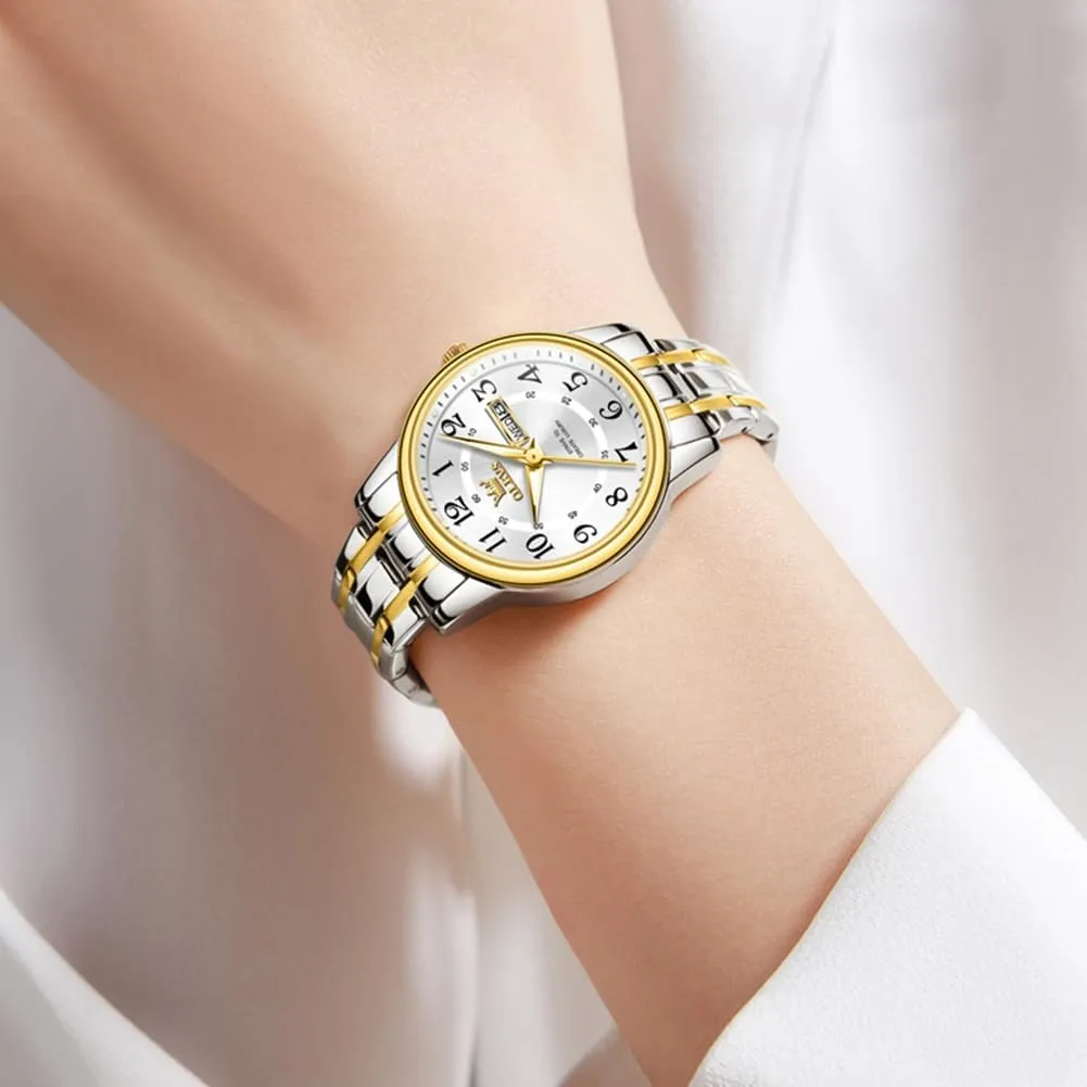 Numerals Dainty Watch, Ladies Watches drill attacker absence roughness induct for Small Wrists with Date Gold Black Number Dial OLEVS Watches for Women, Womens Silver Dress Waterproof Two Tone Analog Stainless Steel Luxury Fashion Arabic 