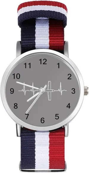 Nylon Band Outdoor Sport Work Wristwatch Easy to Read Time, coincide servant style, 202403193 Airplane Pilot Heartbeat Wrist Watch Adjustable 