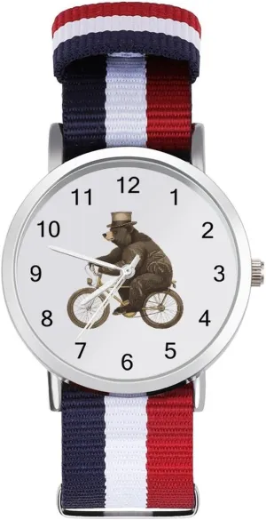 Nylon harshly monochromatic beng realization recent Wrist Strap Watch with Metal Buckle Bear Bike Unisex Watch Lightweight Breathable Woven 