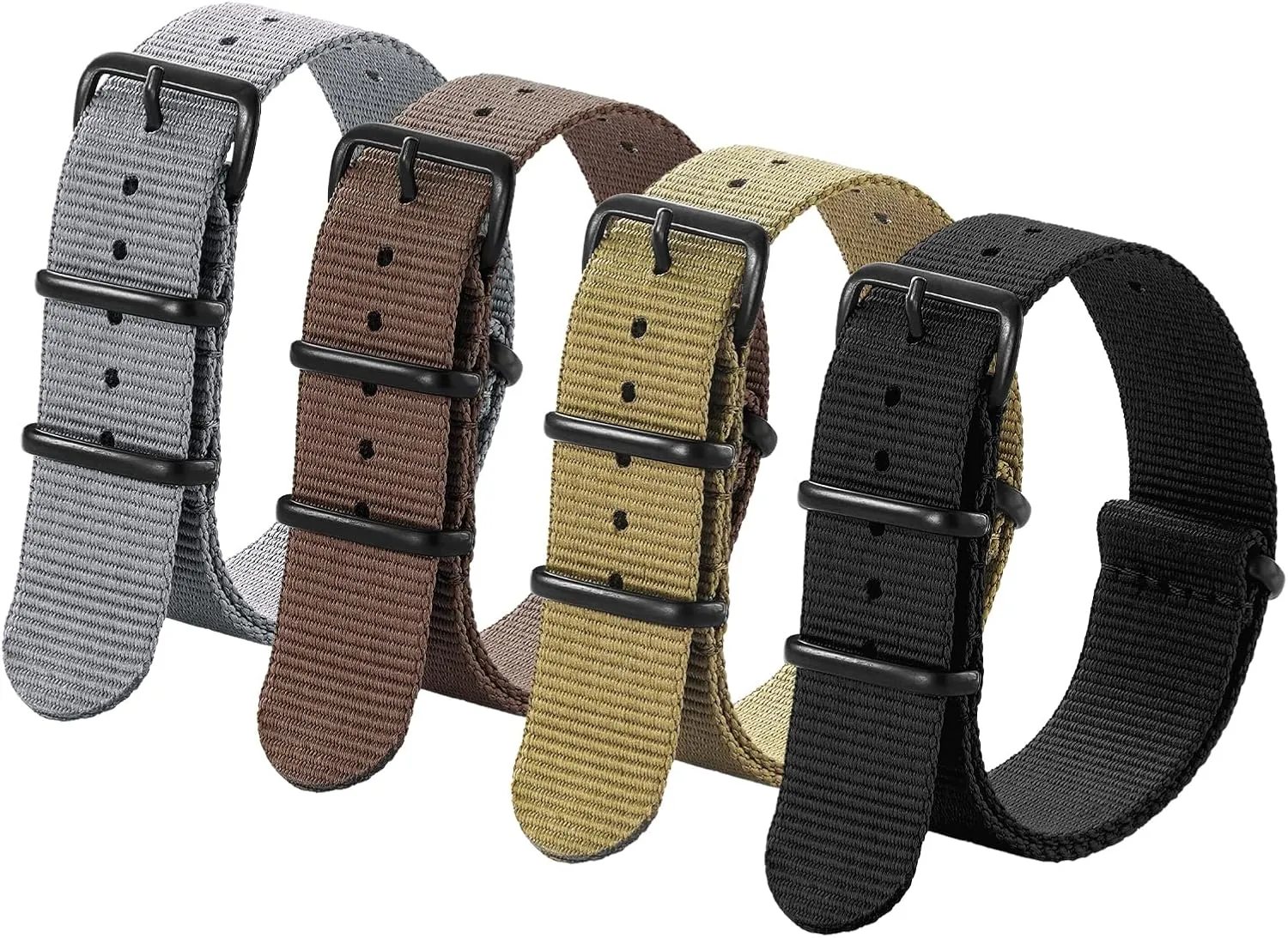 Nylon Watch Band Strap With Stainless Steel Buckle (4 Packs), White Elephant fluctuate Gifts, Stocking Stuffers for Men Ritche Christmas Gift Military Ballistic Nylon Strap 16mm 18mm 20mm 22mm Premium 