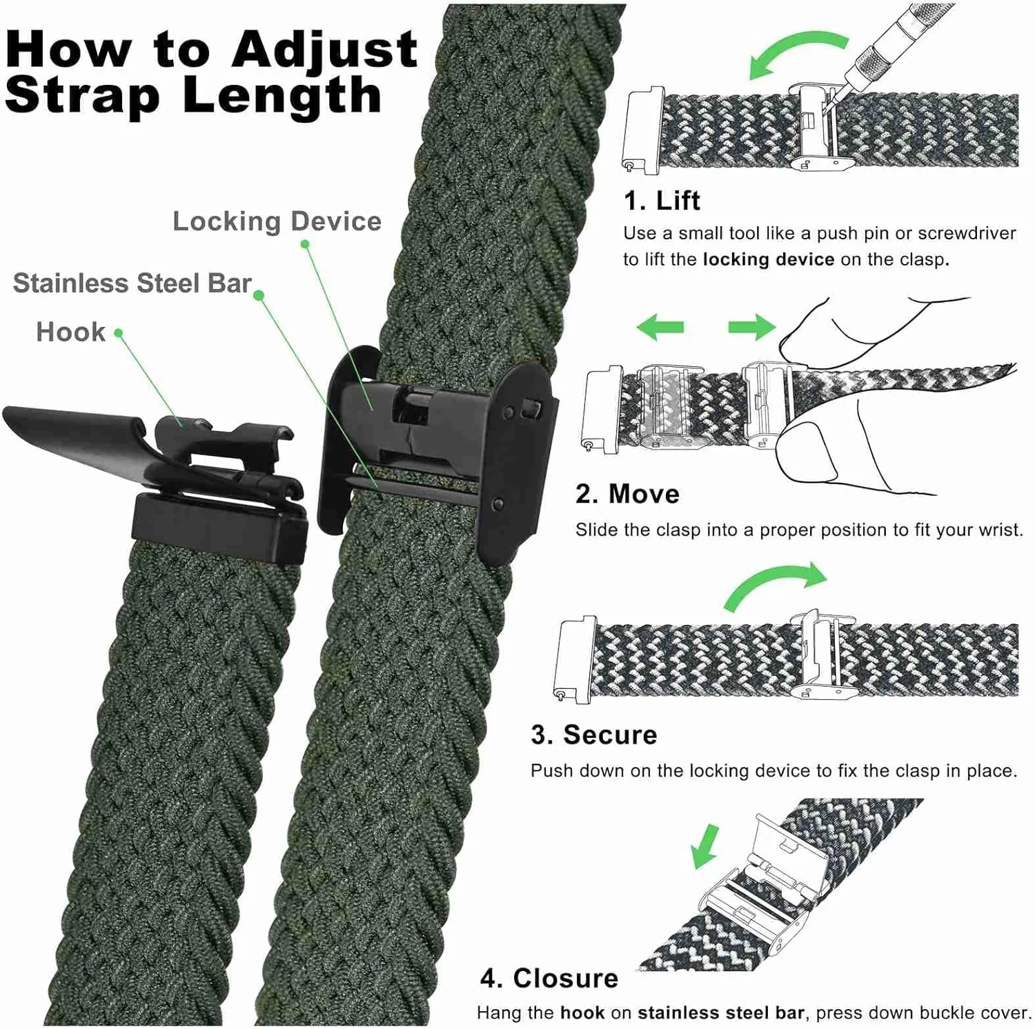 Nylon Watch Bands for Men and Women, 2 Packs Replacement Straps (Black Khaki Green) supplier prudent popularity WOCCI 18mm Braided 