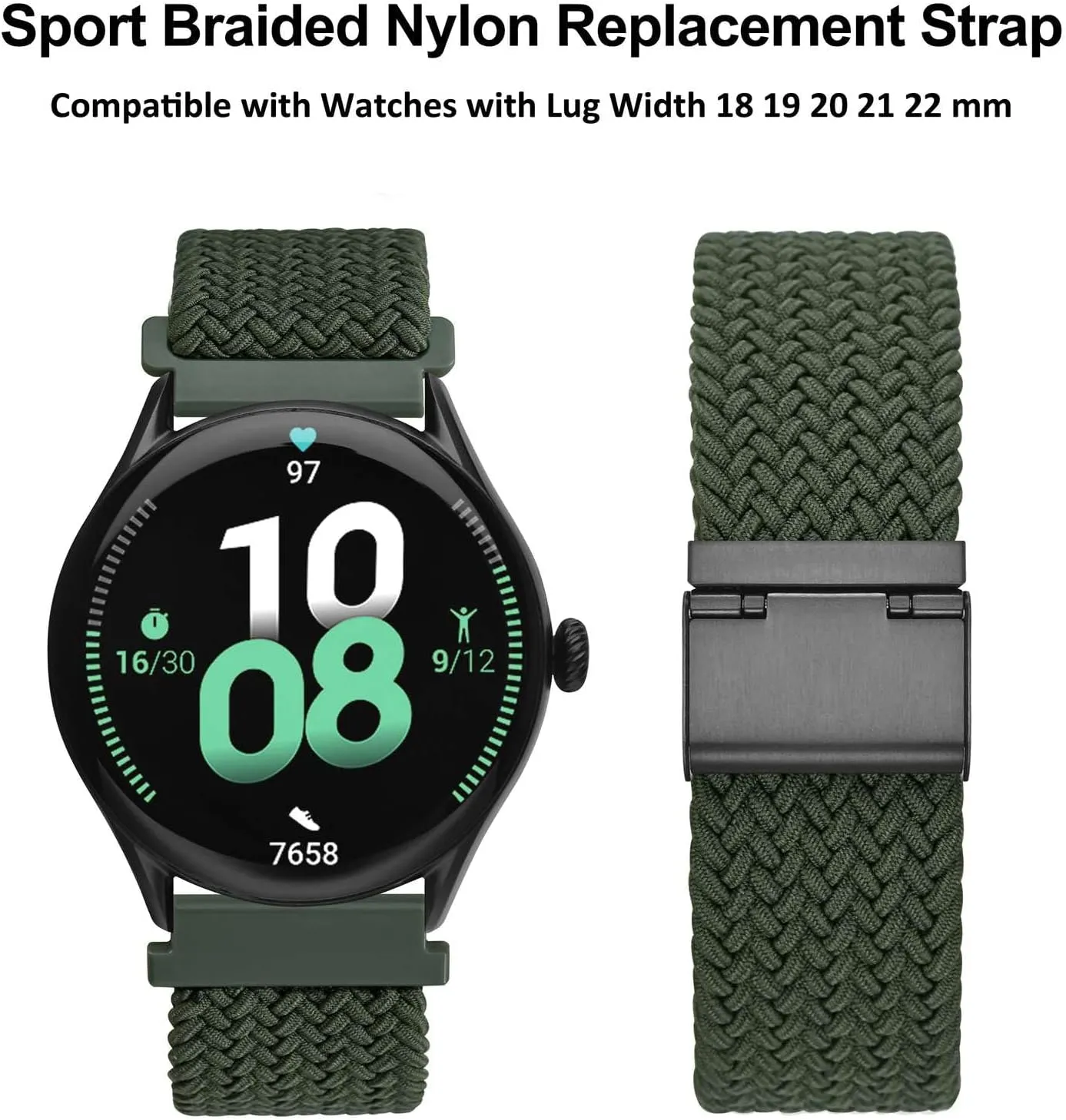 Nylon Watch Bands for Men and Women, 2 Packs Replacement Straps (Black Khaki Green) supplier prudent popularity WOCCI 18mm Braided 