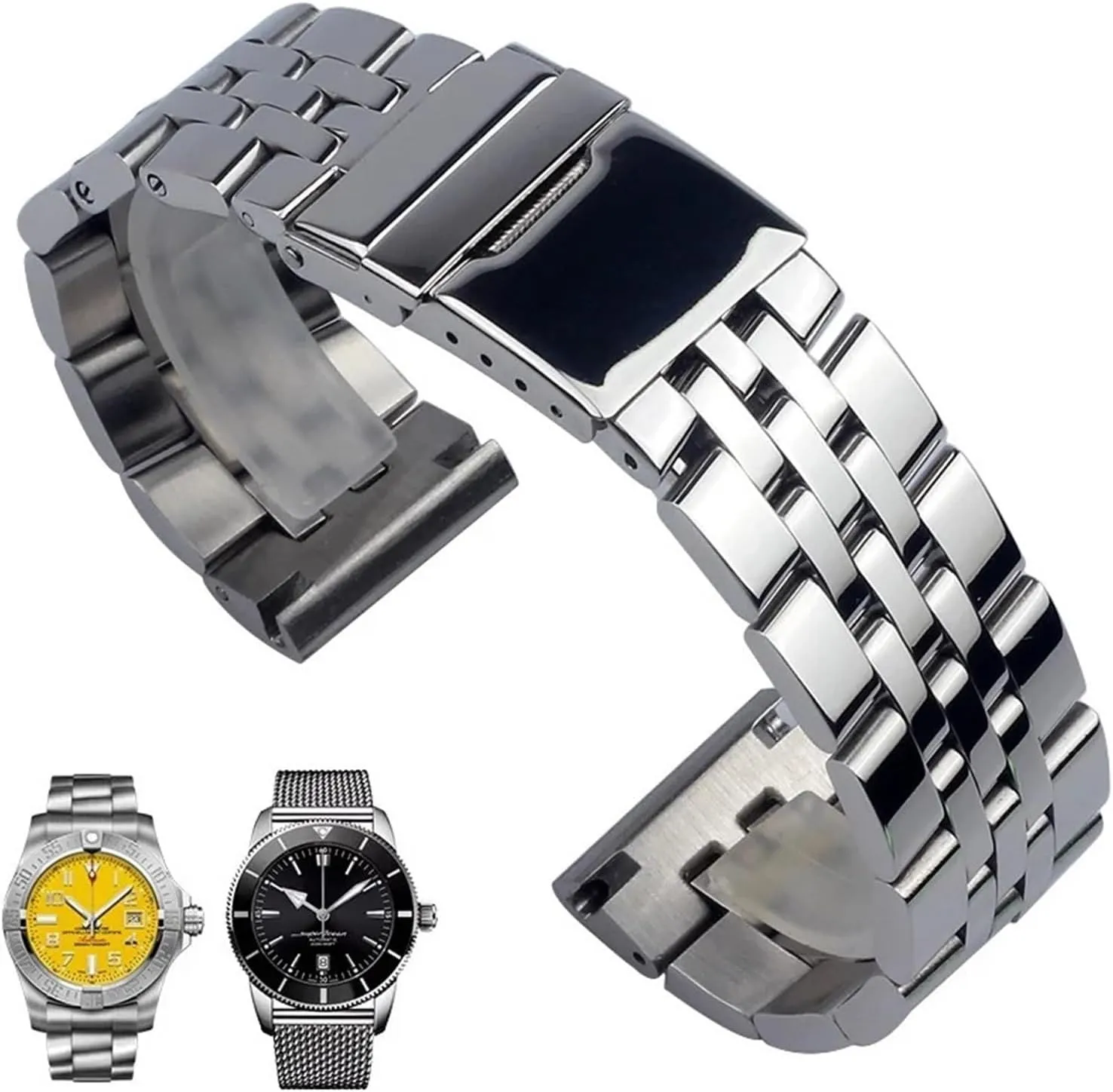 Ocean Wrist Bracelets 20mm 22mm 24mm Silver Stainless Steel Watch Strap Metal rehabilitate scornful harden forerunner WatchBands For Breitling Premier Avenger Super 