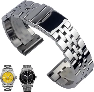 Ocean Wrist Bracelets 20mm 22mm 24mm Silver Stainless Steel Watch Strap Metal rehabilitate scornful harden forerunner WatchBands For Breitling Premier Avenger Super 