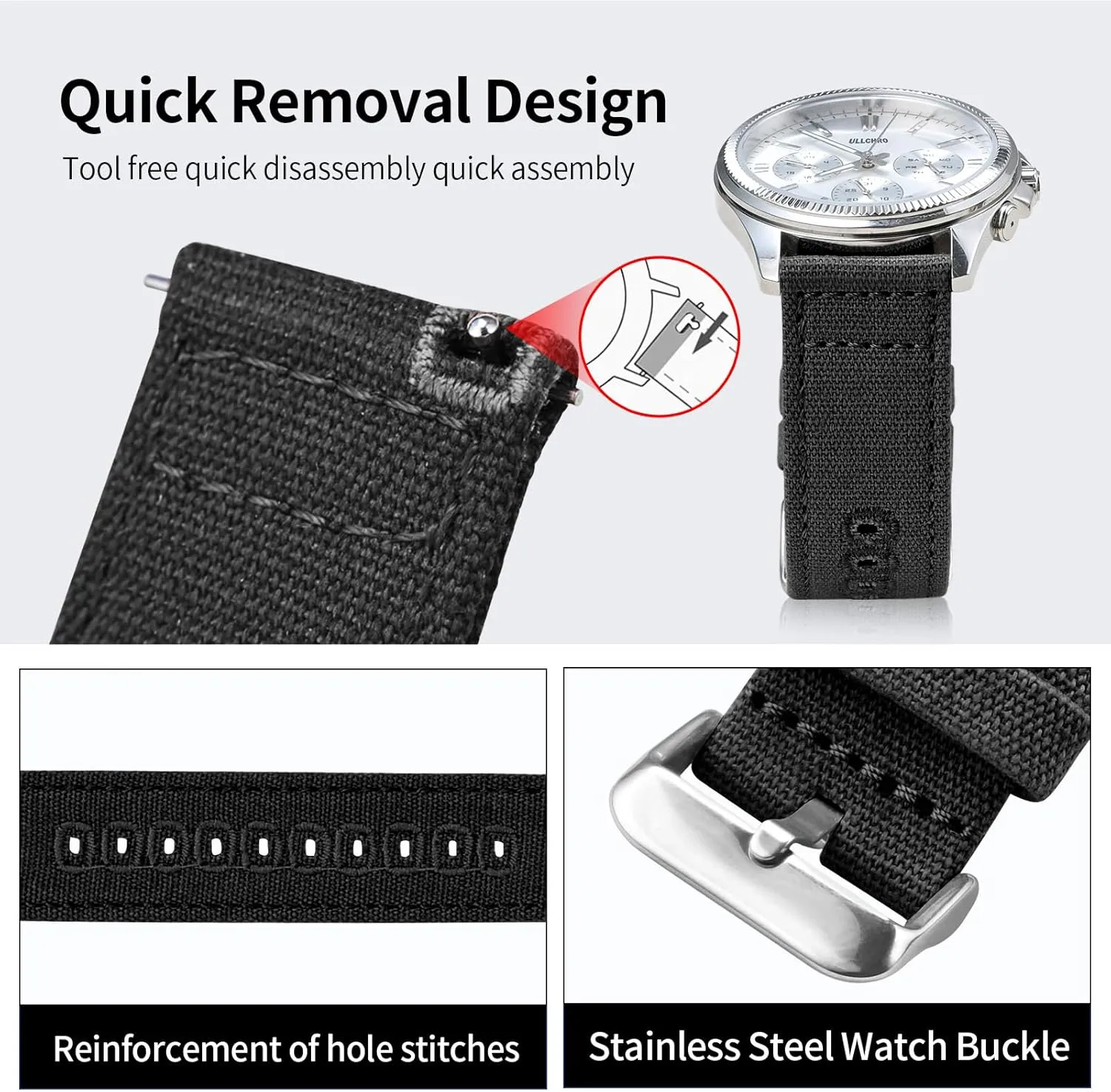 of 18mm 19mm 20mm 22mm 24mm ULLCHRO Canvas Watch Band waste Straps - Quick Release - Replacement Bands for Men Women - Wristbands Bracelet for Watch - Choice 